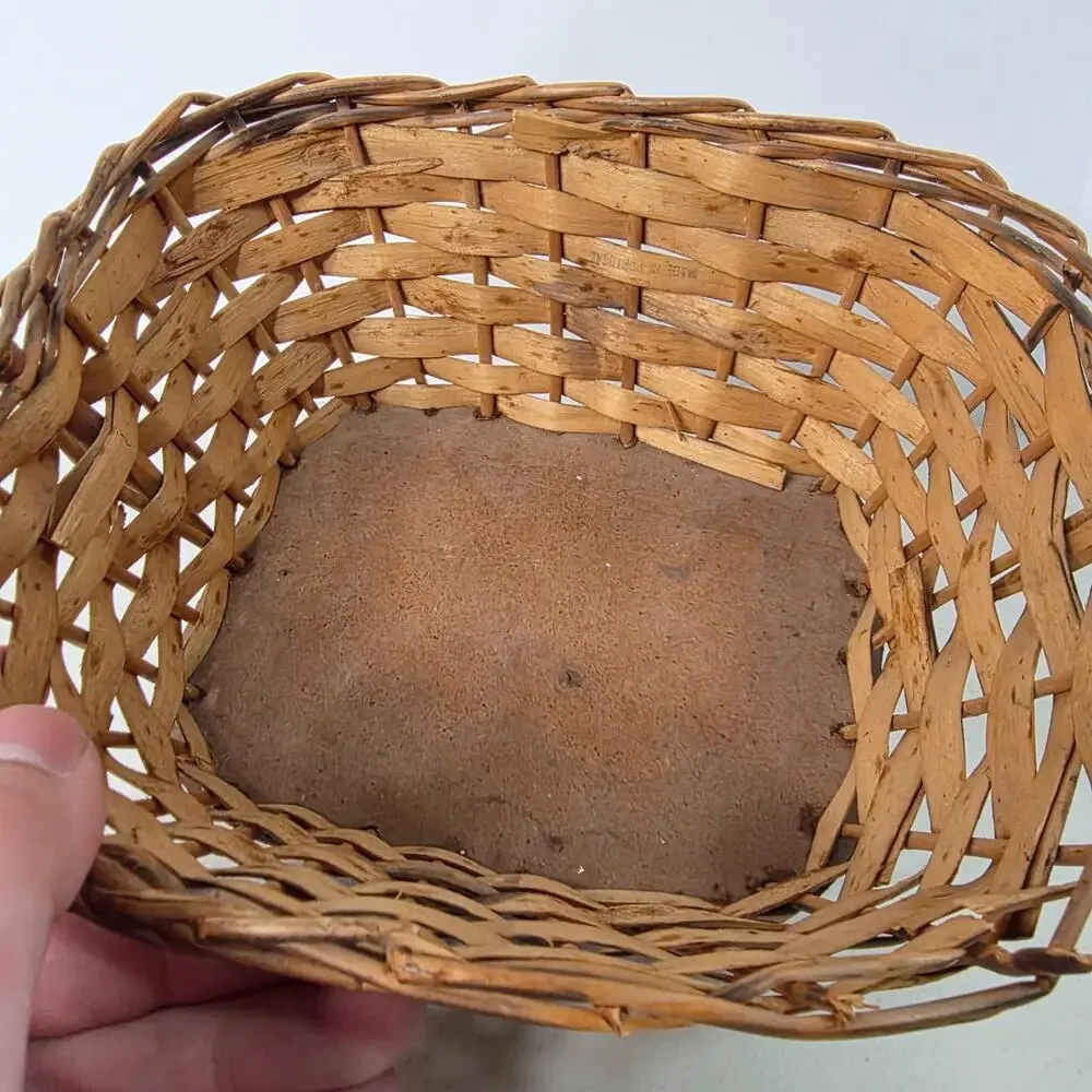 Vintage Woven Wicker Gathering Basket with High Loop Handle Oval Rustic Decor
